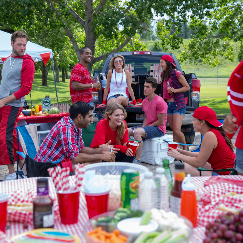 Tailgating with friends, convenient cups